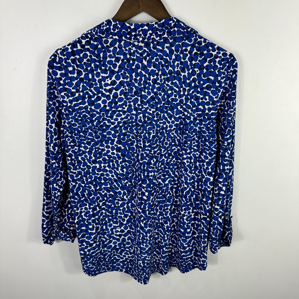Jones‎ New York Top M Blue Polka Dot Blouse Long Sleeve Career Retro Mod Work - Picture 6 of 6